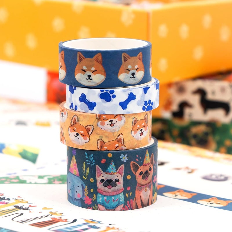 KOVANO Washi Tape Set 14 Rolls, Cute Animal Decorative Tape, Cats Puppies Pugs Designs Washi Tapes for Scrapbooking Supplies, Journaling Supplies, Crafts - Image 4
